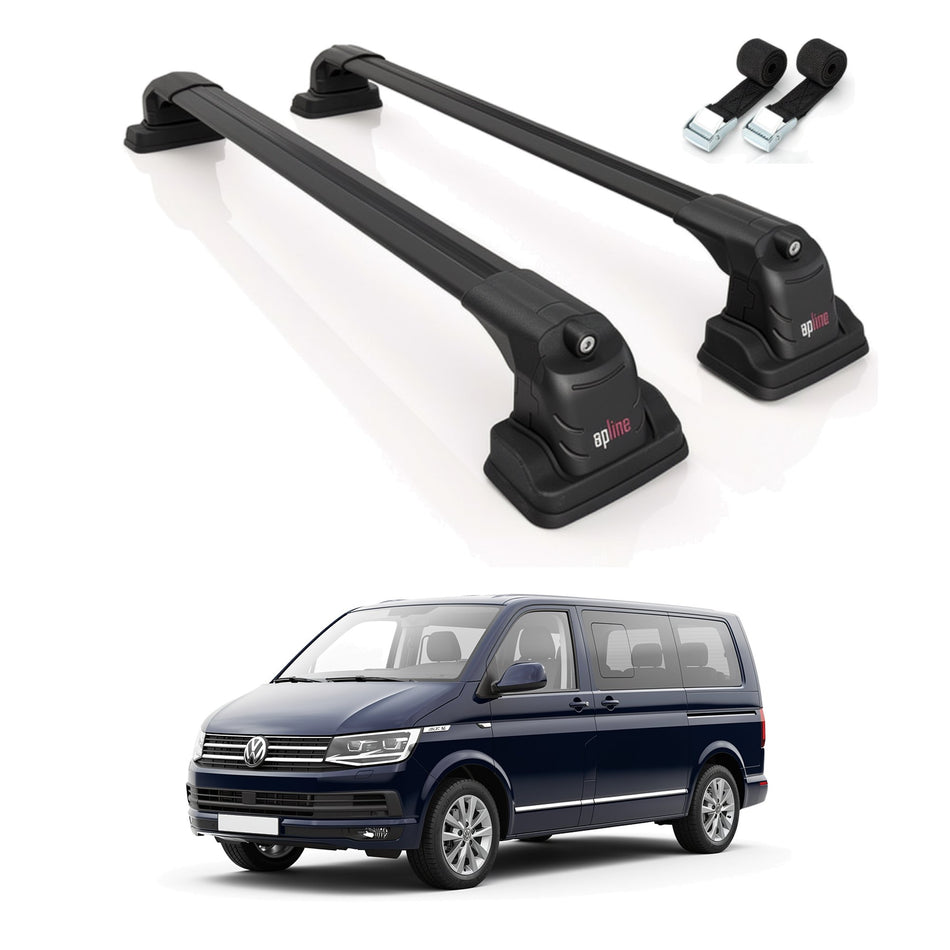 Roof Bars Compatible with Volkswagen Shuttle (T6) 2016-2022, Black, 2 Bars with Straps