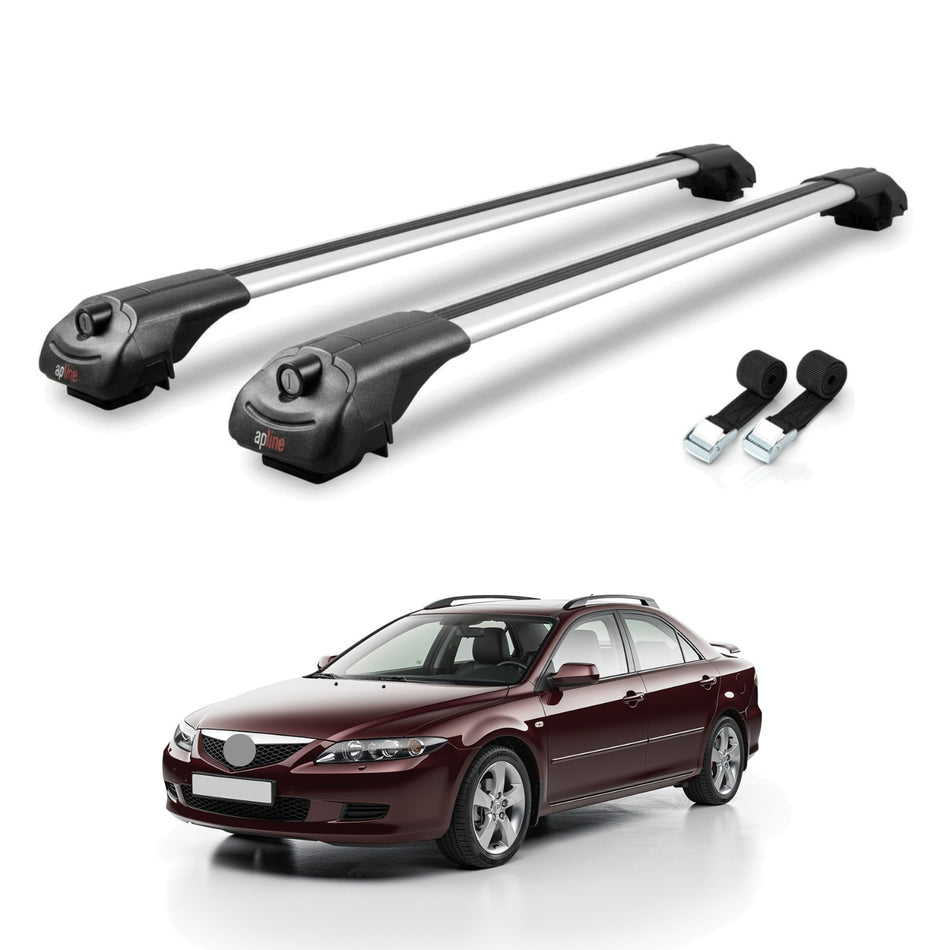 Roof Bars Compatible with Mazda 6 I (GG1) 2002-2007, Grey, 2 Bars with Straps.