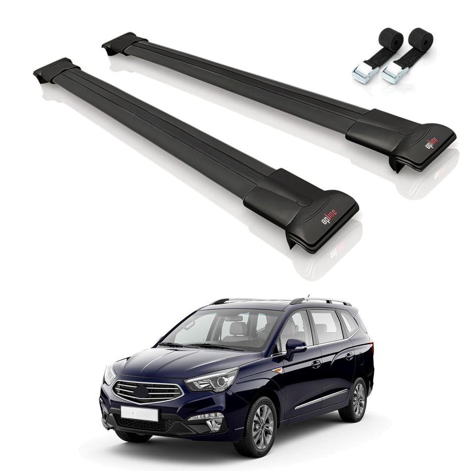 Roof Bars Compatible with Ssangyong Stavic 2 2013-2019, Black, 2 Bars with Straps