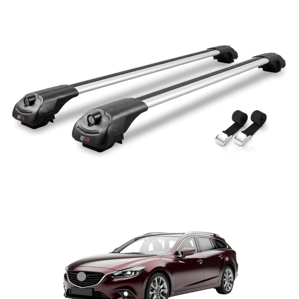 Roof Bars Compatible with Mazda 6 III (GJ1/GL) 2013-2022, Grey, 2 Bars with Straps.