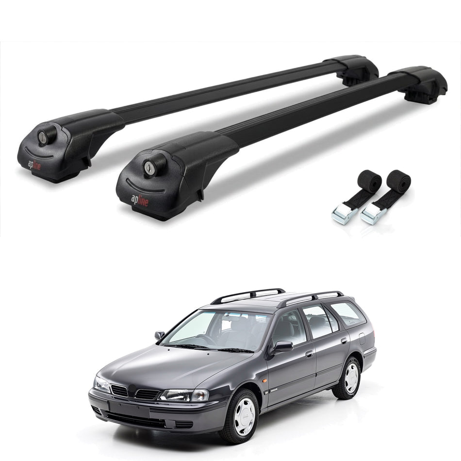 Roof Bars Compatible with Nissan Primera (W10) Traveller 1991-1997, Black, 2 Bars with Straps