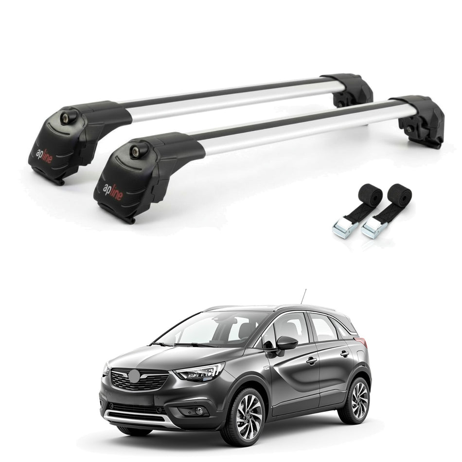 Roof Bars Compatible with Opel Crossland X 2017-2020, Grey, 2 Bars with Straps