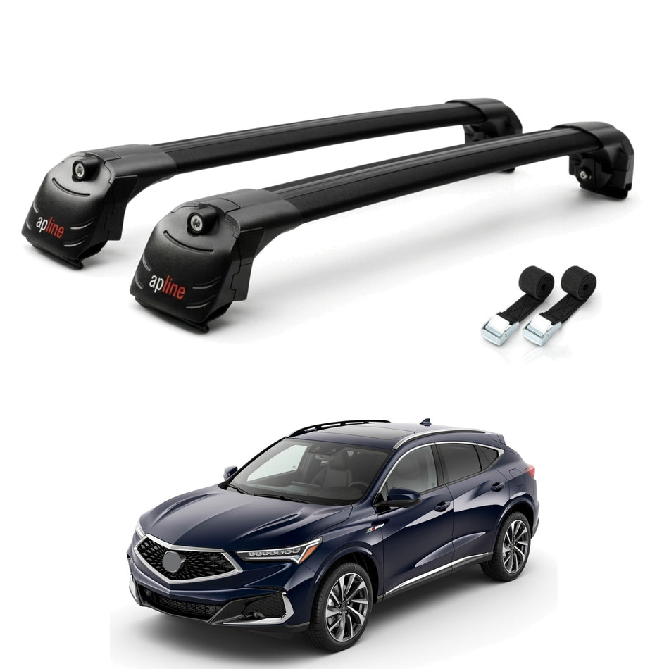 Roof Bars Compatible with Acura ZDX 2024, Black, 2 Bars with Straps