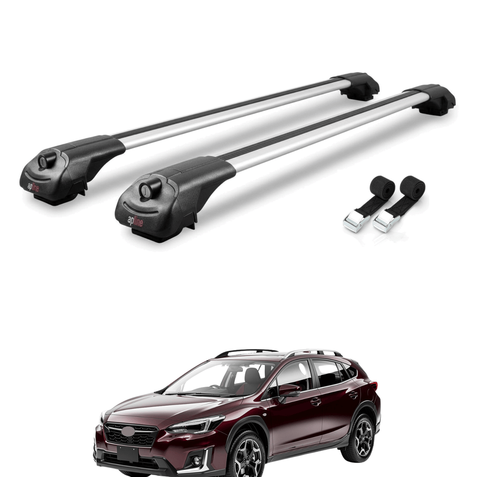 Roof Bars Compatible with Subaru XV 2 2018-2023, Grey, 2 Bars with Straps.