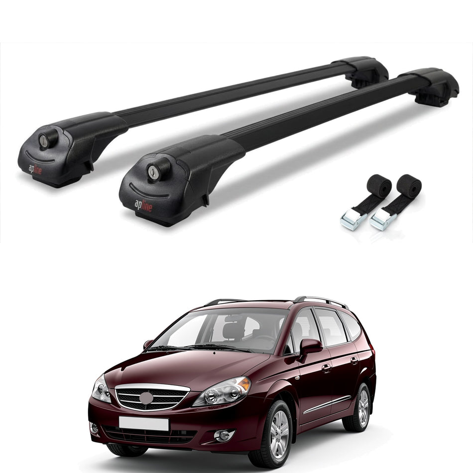 Roof Bars Compatible with Ssangyong Rodius 2005-2012, Black, 2 Bars with Straps