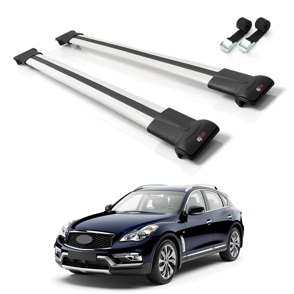 Roof Bars Compatible with Infiniti QX50 (J50) 2014-2017, Grey, 2 Bars with Straps