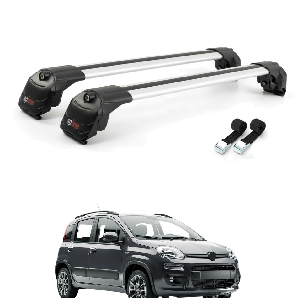 Roof Bars Compatible with Fiat Panda 3 (319) 2012-2024, Grey, 2 Bars with Straps