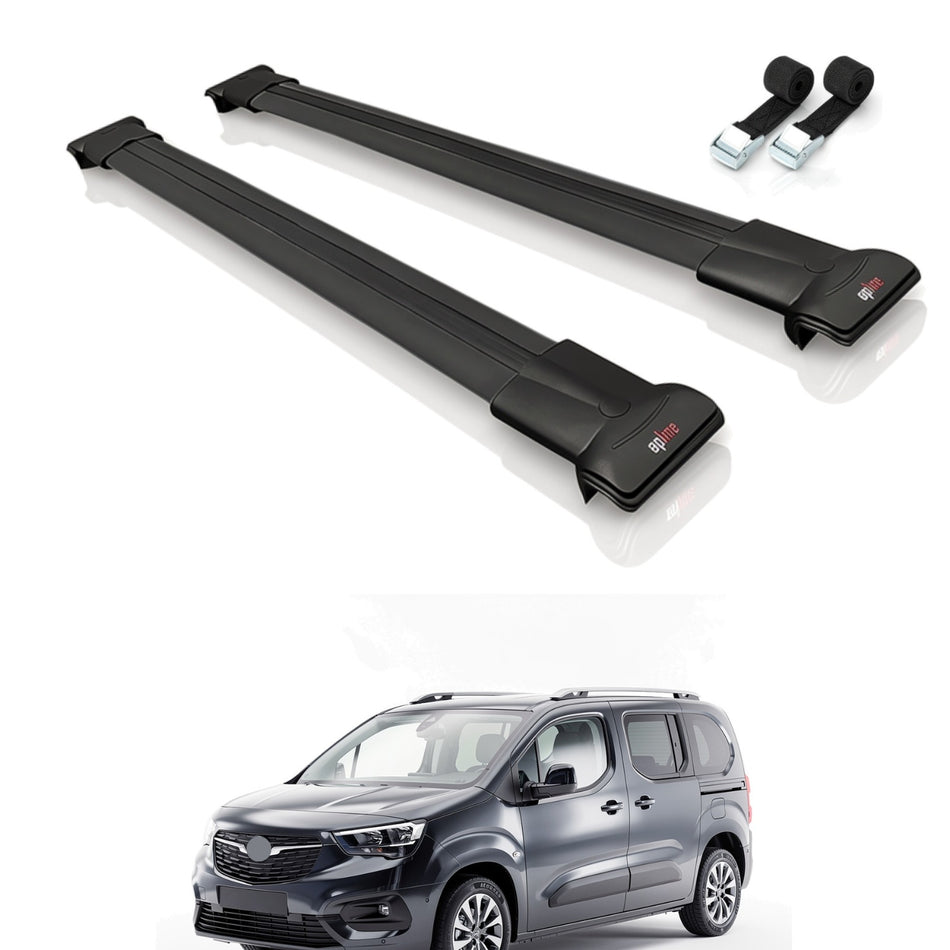 Roof Bars Compatible with Vauxhall Combo E Life 2019-2022, Black, 2 Bars with Straps