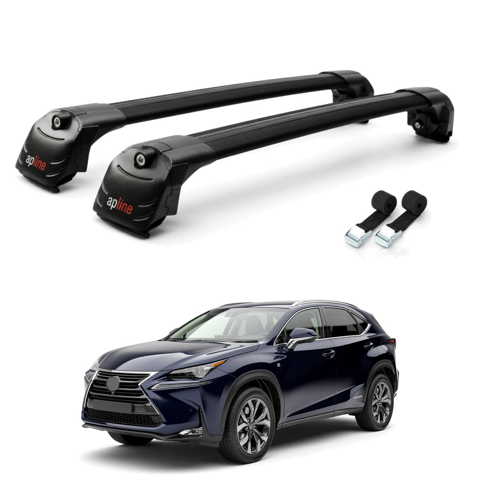 Roof Bars Compatible with Lexus NX (AZ10) 2015-2021, Black, 2 Bars with Straps