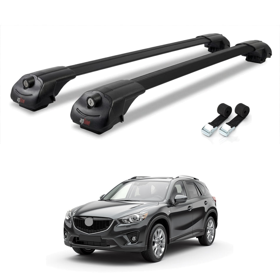 Roof Bars Compatible with Mazda CX-5 I (KE) 2012-2016, Black, 2 Bars with Straps