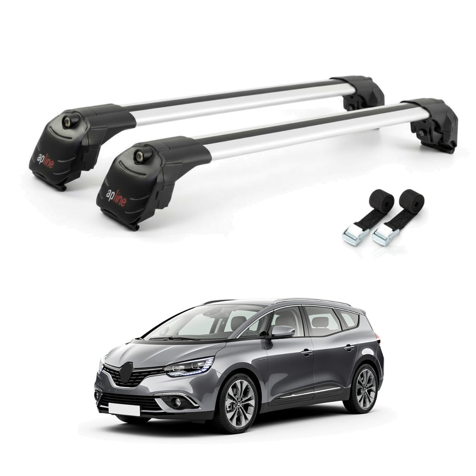 Roof Bars Compatible with Renault Grand Scenic 4 2017-2022, Grey, 2 Bars with Straps