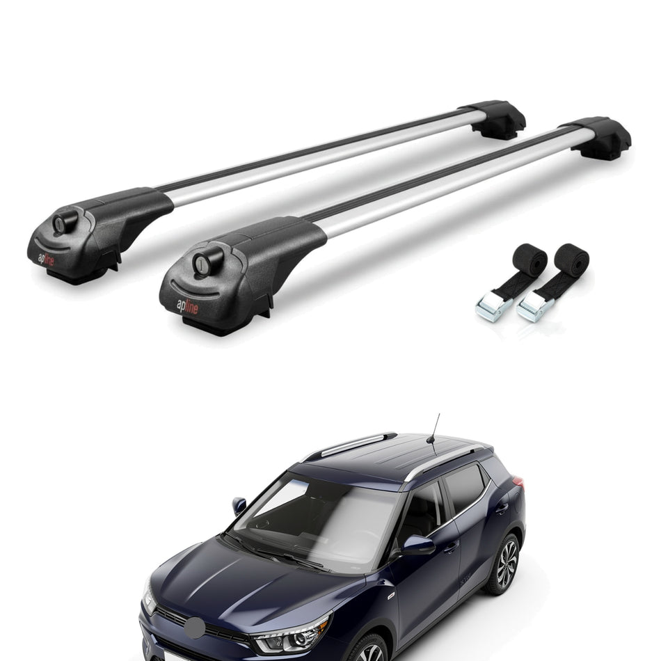 Roof Bars Compatible with Ssangyong Tivoli XLV 2015-2025, Grey, 2 Bars with Straps.