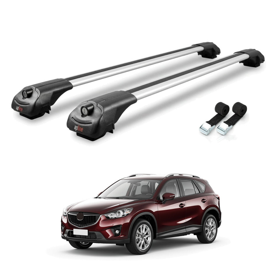 Roof Bars Compatible with Mazda CX-5 I (KE) 2012-2016, Grey, 2 Bars with Straps.