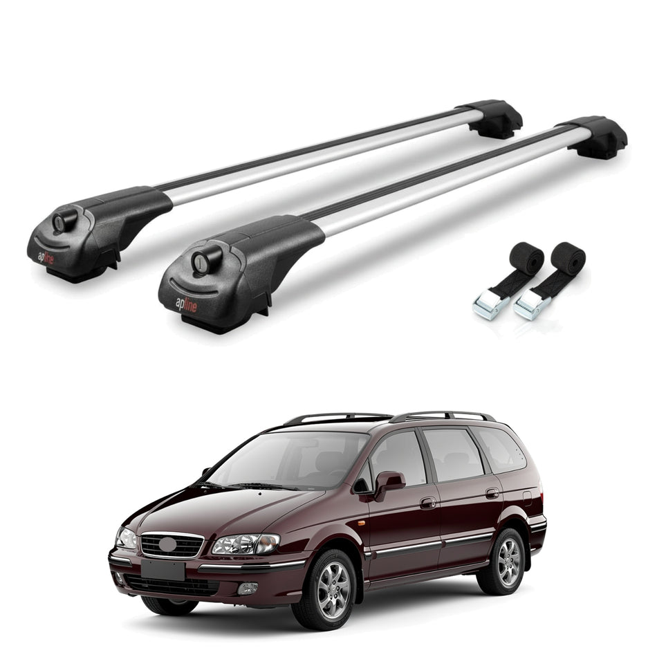 Roof Bars Compatible with Hyundai Trajet 2000-2008, Grey, 2 Bars with Straps.