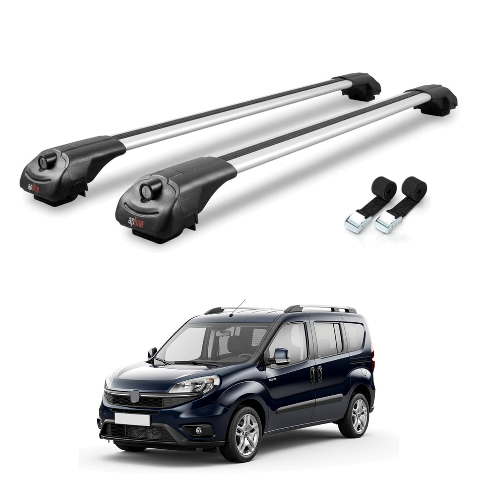 Roof Bars Compatible with Fiat Doblo 3 2023-2025, Grey, 2 Bars with Straps.
