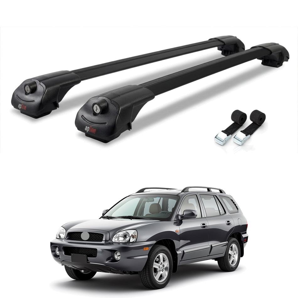 Roof Bars Compatible with Hyundai Santa Fe (SM) 2001-2006, Black, 2 Bars with Straps