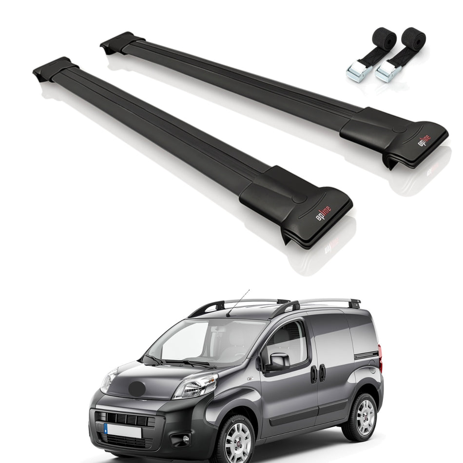 Roof Bars Compatible with Fiat Fiorino 3 2008-2025, Black, 2 Bars with Straps
