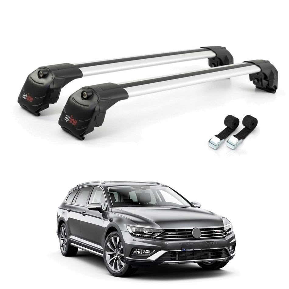 Roof Bars Compatible with Volkswagen Passat B8 (3G) Alltrack 2016-2023, Grey, 2 Bars with Straps