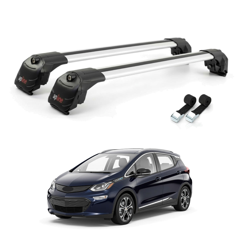 Roof Bars Compatible with Chevrolet Bolt 2017-2021, Grey, 2 Bars with Straps