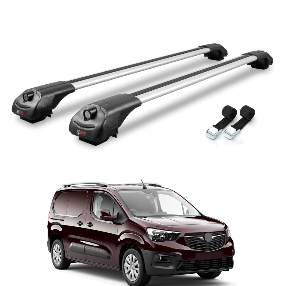 Roof Bars Compatible with Vauxhall Combo E Cargo 2019-2022, Grey, 2 Bars with Straps.