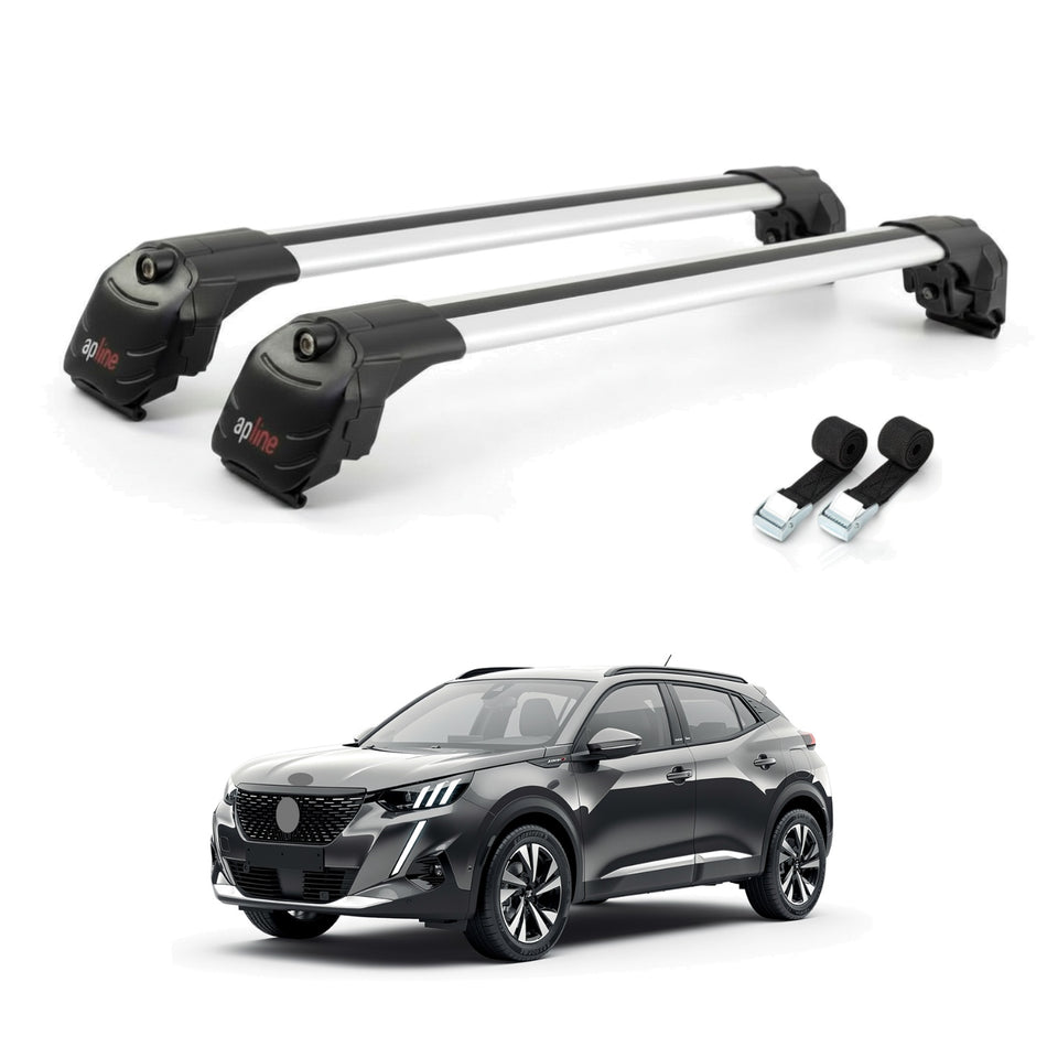 Roof Bars Compatible with Peugeot 2008 II (P24) 2020-2025, Grey, 2 Bars with Straps