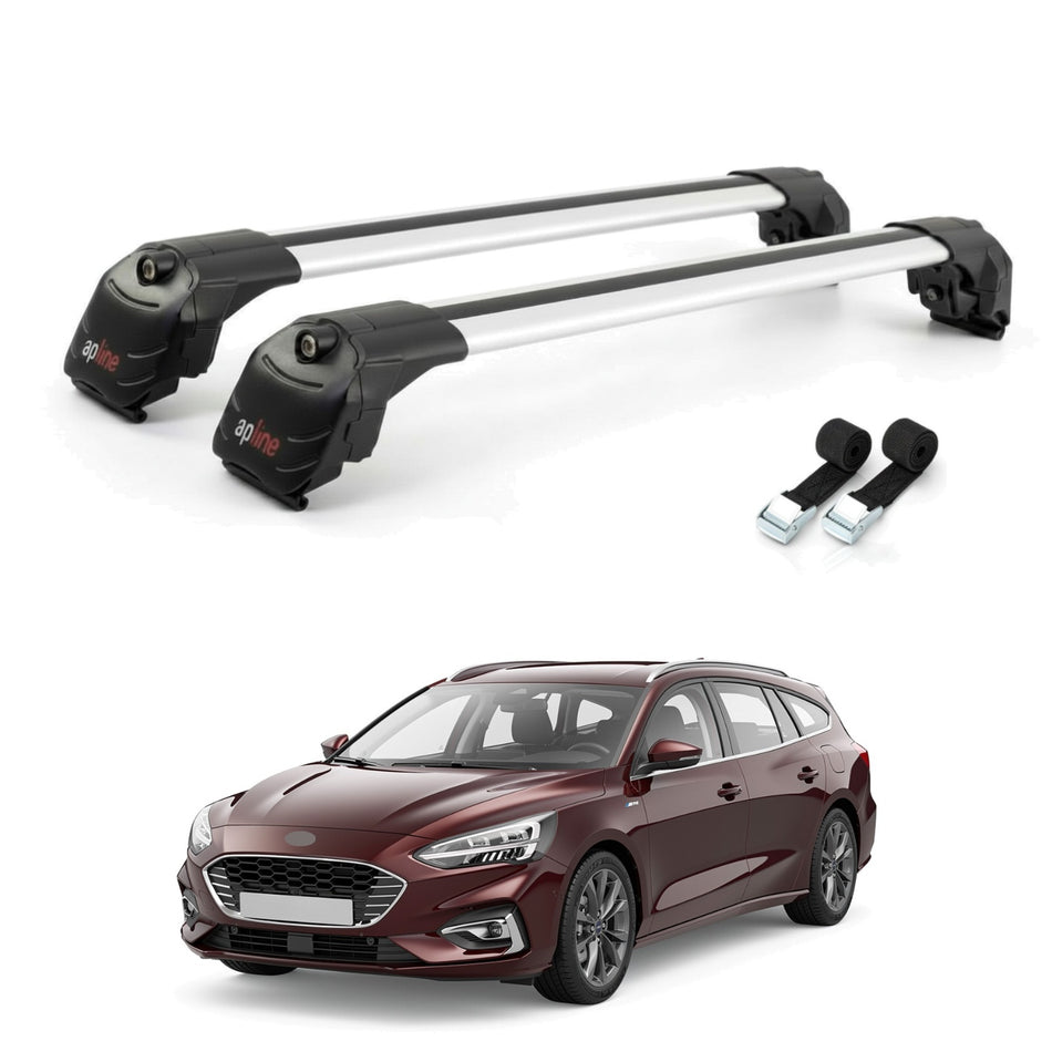 Roof Bars Compatible with Ford Focus 4 (C519) SW 2018-2025, Grey, 2 Bars with Straps