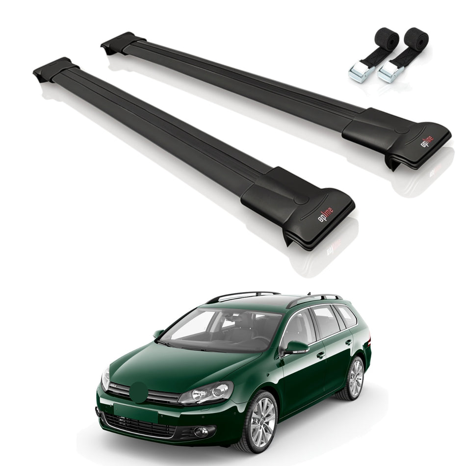 Roof Bars Compatible with VW Golf Mk6 Wagon 2010-2014, Black, 2 Bars with Straps