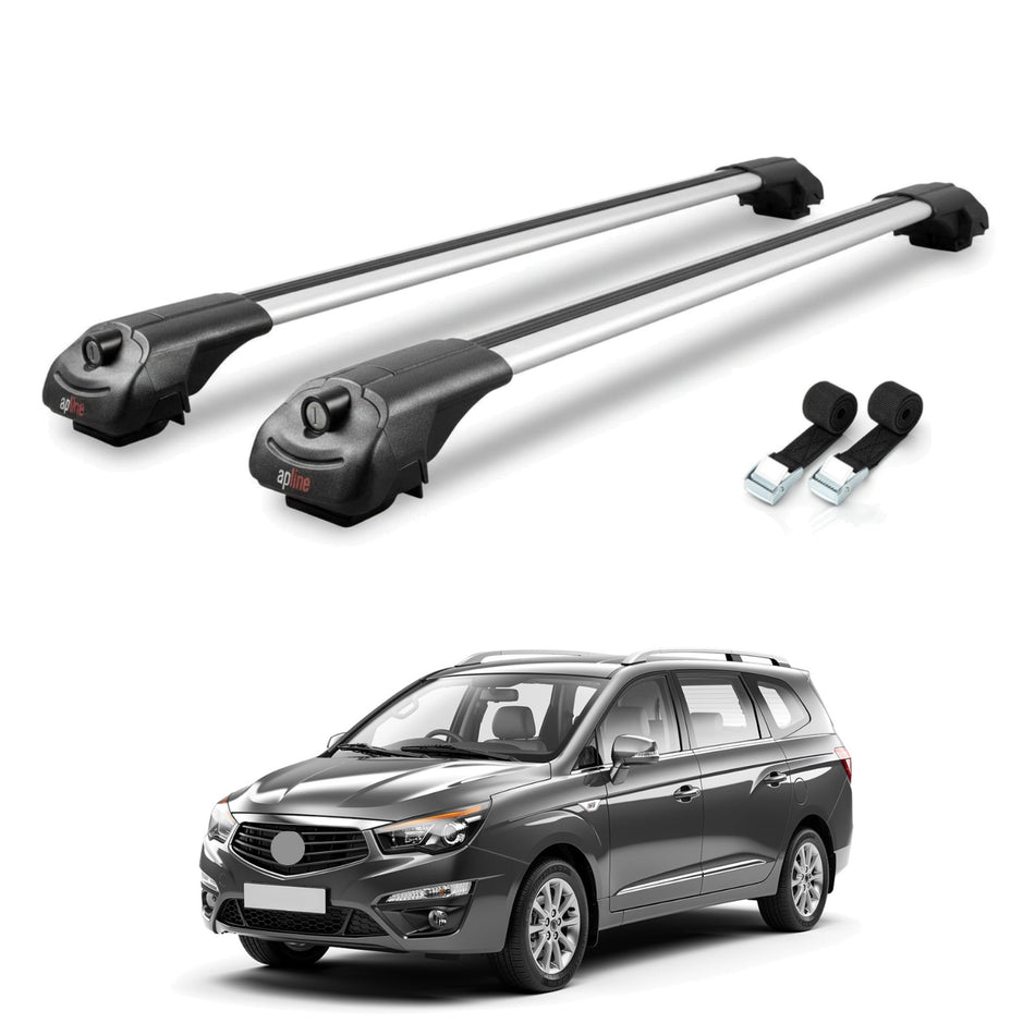 Roof Bars Compatible with Ssangyong Stavic 2 2013-2019, Grey, 2 Bars with Straps.