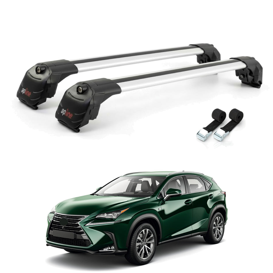 Roof Bars Compatible with Lexus NX (AZ10) 2015-2021, Grey, 2 Bars with Straps