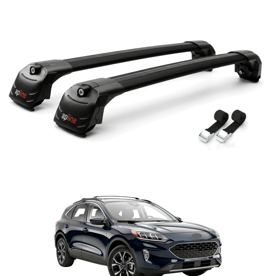 Roof Bars Compatible with Ford Escape 4 (CX482) 2020-2025, Black, 2 Bars with Straps