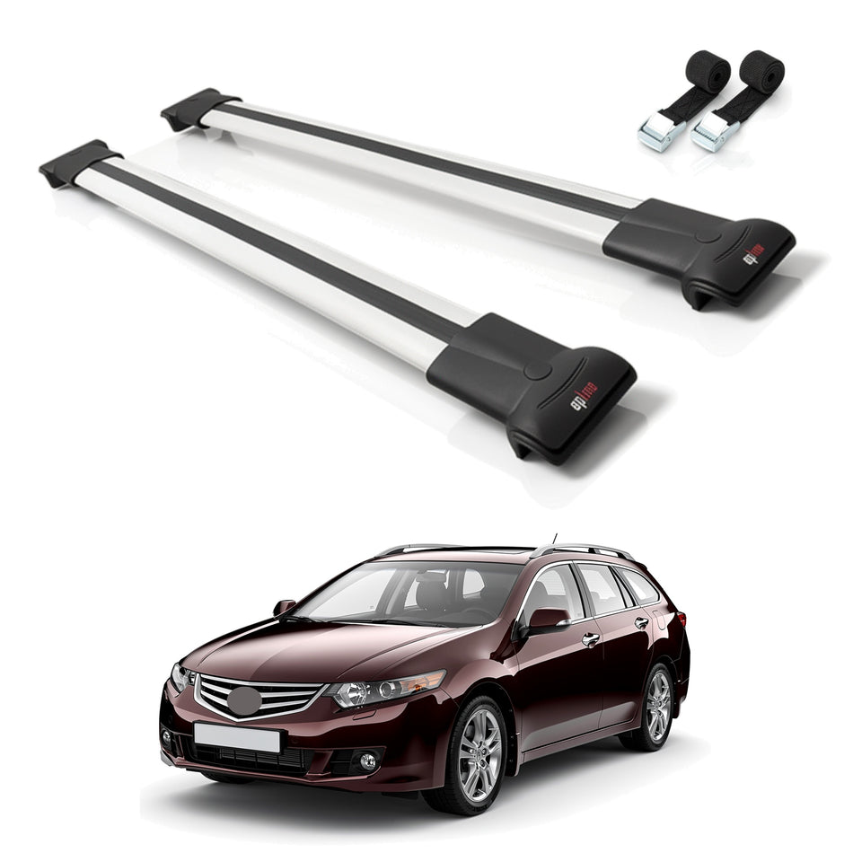 Roof Bars Compatible with Honda Accord Tourer 2008-2012, Grey, 2 Bars with Straps