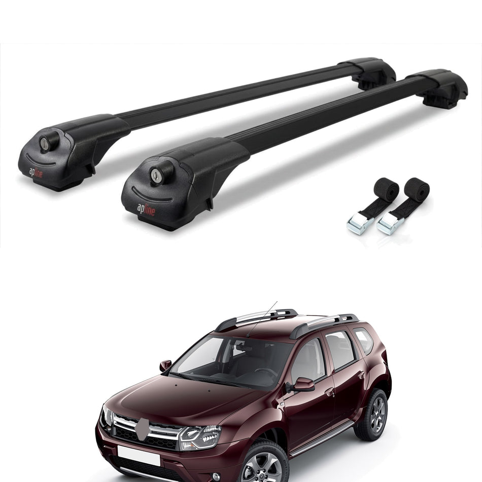 Roof Bars Compatible with Renault Duster (HS) Pre-Facelift 2010-2013, Black, 2 Bars with Straps