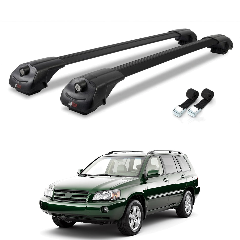 Roof Bars Compatible with Toyota Highlander 2001-2007, Black, 2 Bars with Straps