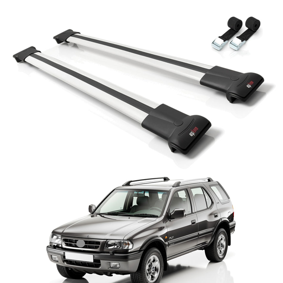 Roof Bars Compatible with Vauxhall Frontera 1992-1998, Grey, 2 Bars with Straps