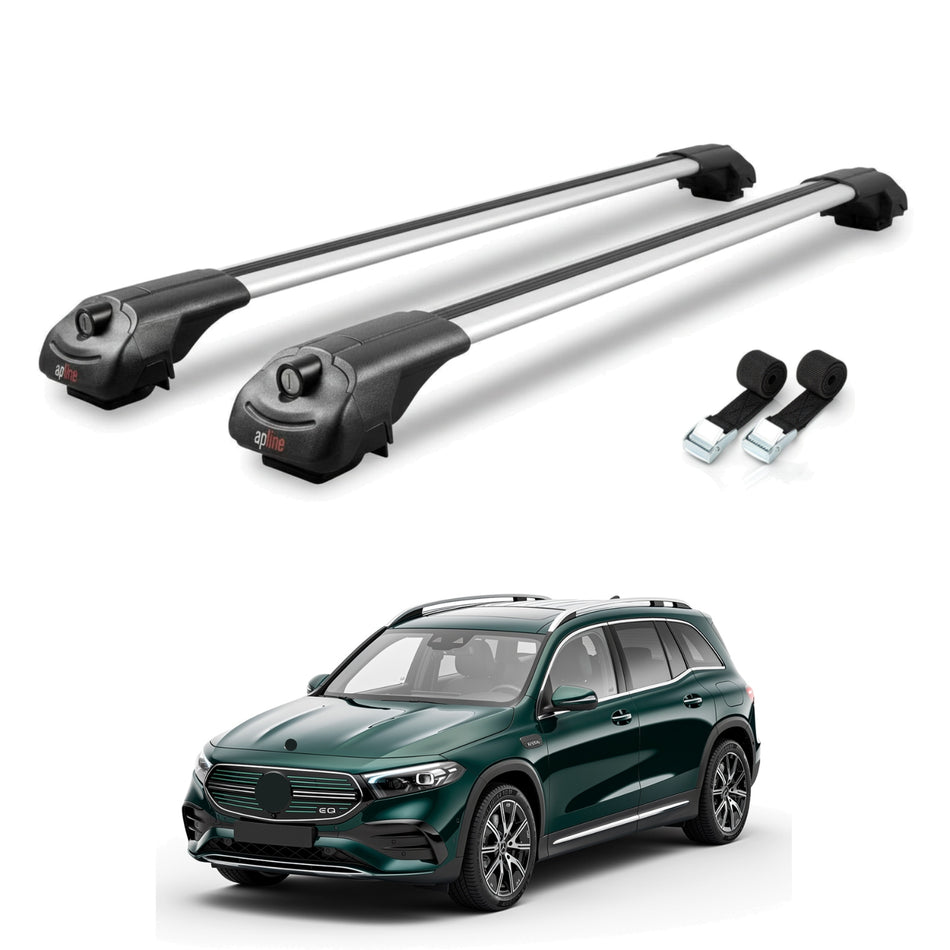 Roof Bars Compatible with Mercedes EQB (X243) 2021-2025, Grey, 2 Bars with Straps.