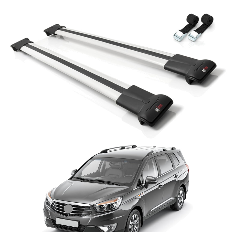 Roof Bars Compatible with Ssangyong Turismo 2012-2019, Grey, 2 Bars with Straps