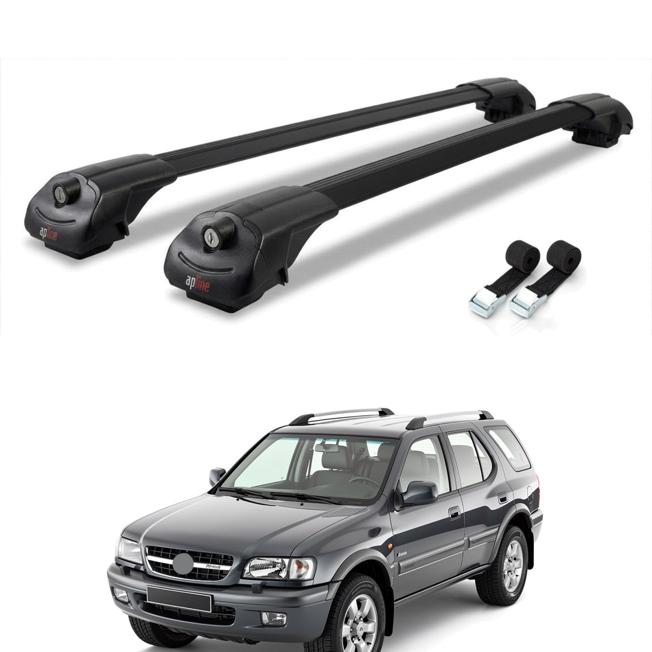 Roof Bars Compatible with Opel Frontera 2 1999-2004, Black, 2 Bars with Straps