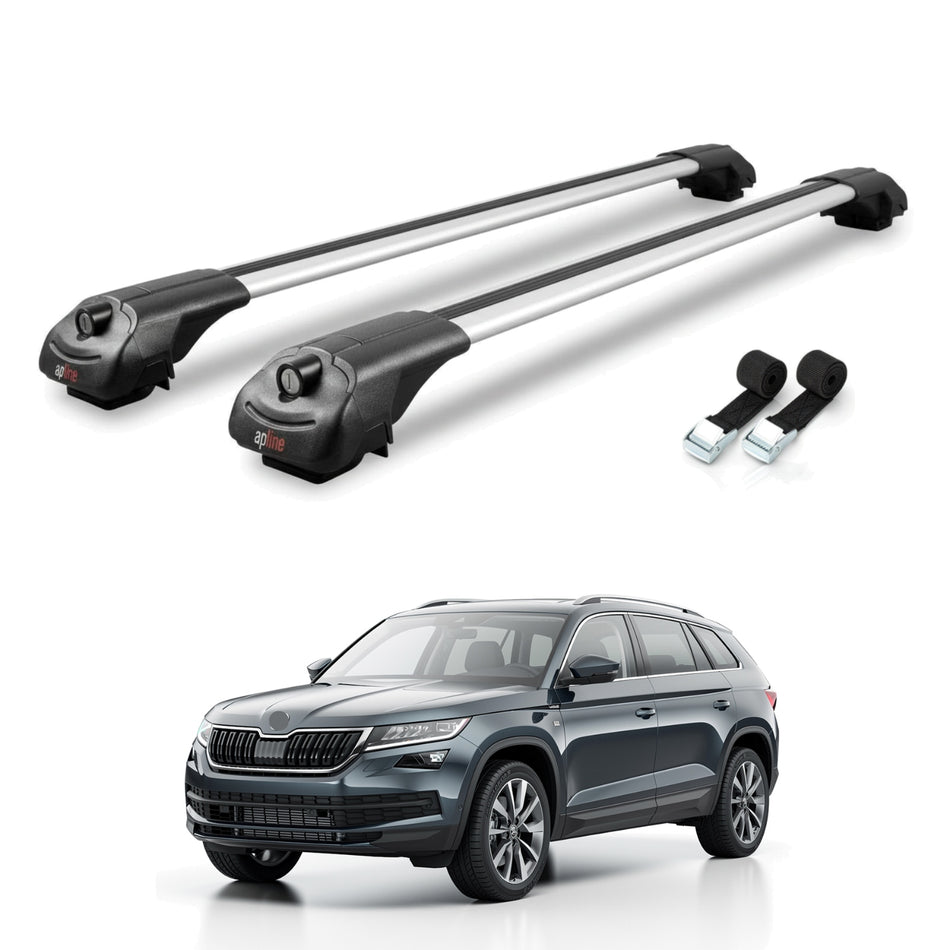 Roof Bars Compatible with Skoda Kodiaq 2017-2023, Grey, 2 Bars with Straps.