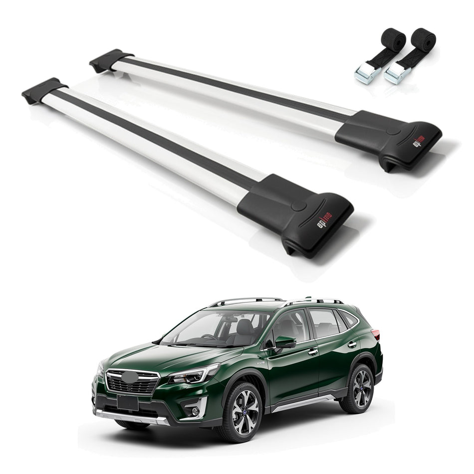 Roof Bars Compatible with Subaru Evoltis 2019-2025, Grey, 2 Bars with Straps