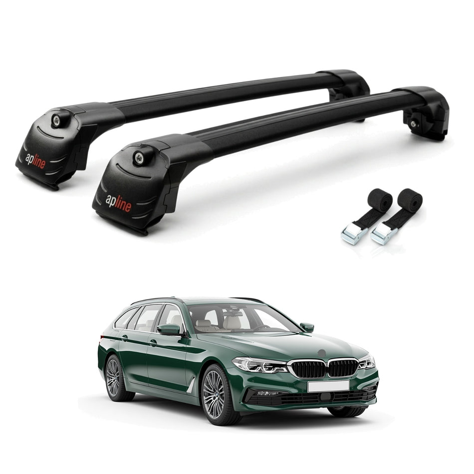 Roof Bars Compatible with BMW 5 Series G31 Wagon 2017-2023, Black, 2 Bars with Straps