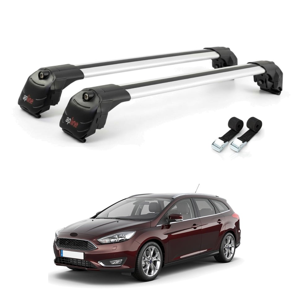 Roof Bars Compatible with Ford Focus 3 (C346) SW 2011-2018, Grey, 2 Bars with Straps
