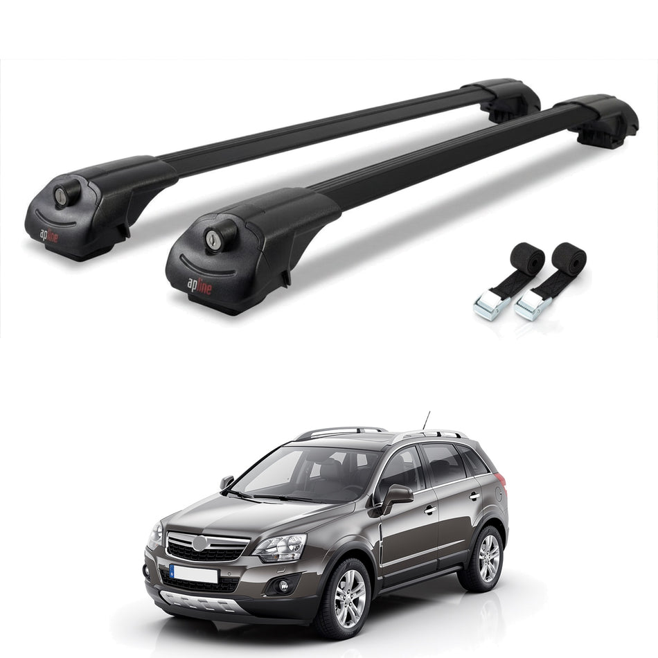 Roof Bars Compatible with Opel Antara 2007-2016, Black, 2 Bars with Straps