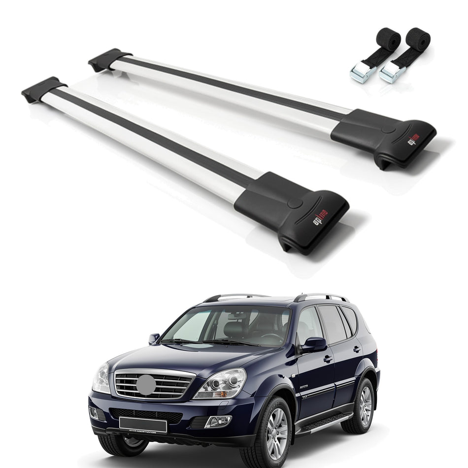 Roof Bars Compatible with Ssangyong Rexton (Y250) 2006-2012, Grey, 2 Bars with Straps