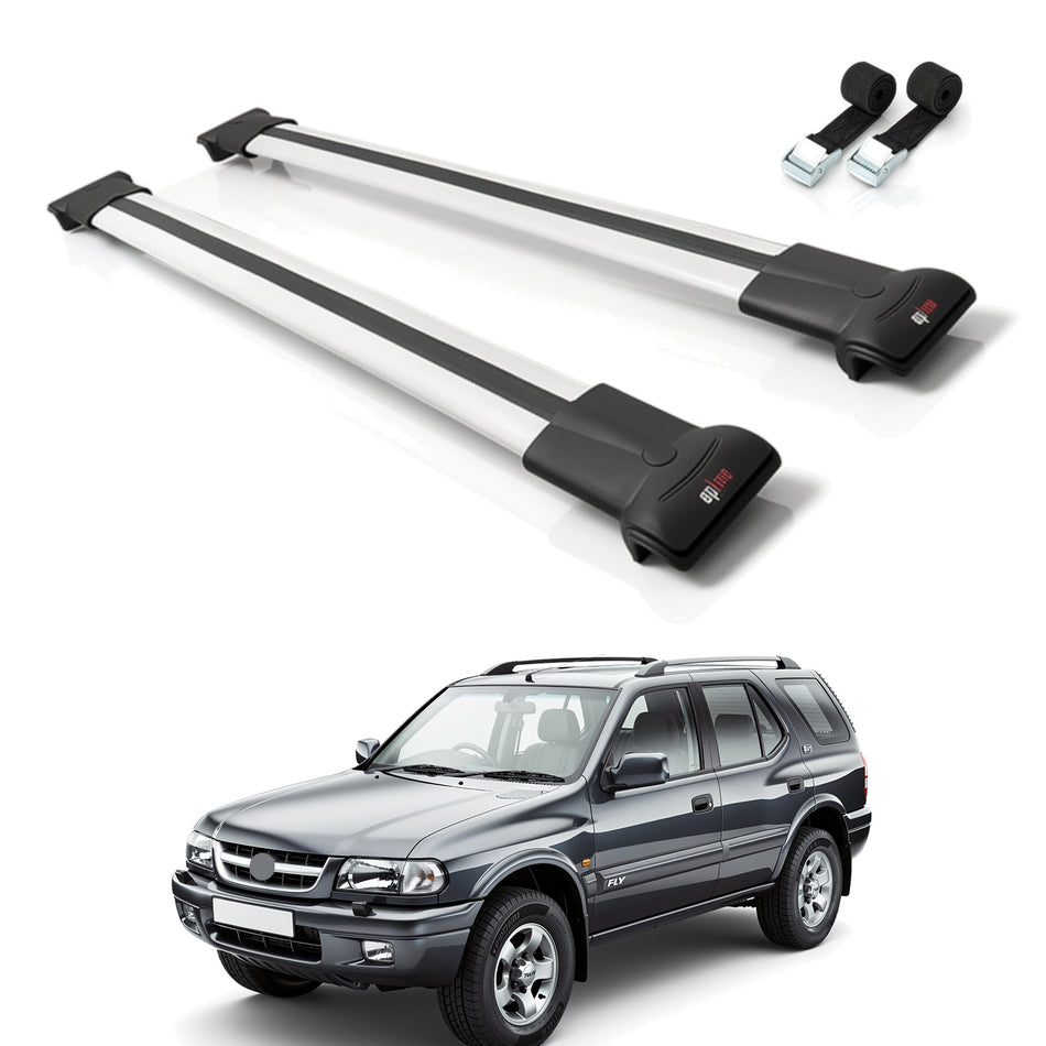 Roof Bars Compatible with Vauxhall Frontera 2 1999-2004, Grey, 2 Bars with Straps