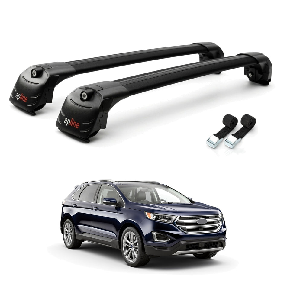 Roof Bars Compatible with Ford Edge (CD539) 2016-2021, Black, 2 Bars with Straps