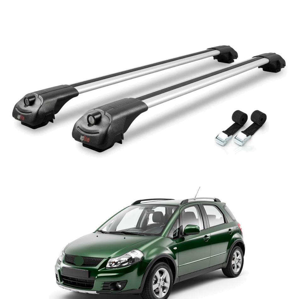 Roof Bars Compatible with Suzuki SX4 II (JY) 2006-2014, Grey, 2 Bars with Straps.