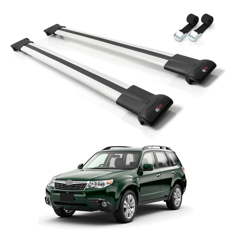Roof Bars Compatible with Subaru Forester 3 (SH) 2008-2013, Grey, 2 Bars with Straps