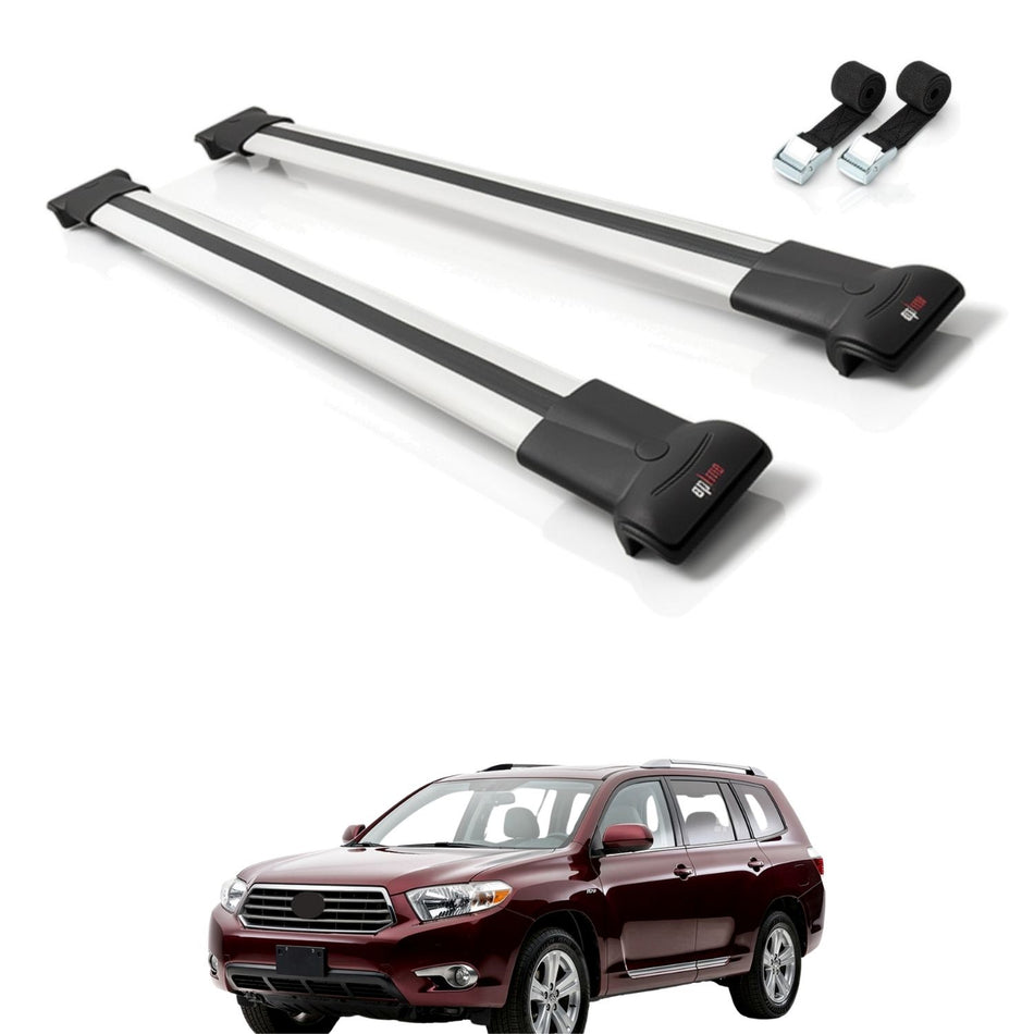 Roof Bars Compatible with Toyota Highlander (XU40) 2008-2013, Grey, 2 Bars with Straps