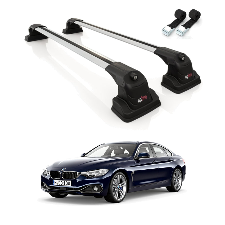 Roof Bars Compatible with BMW 4 Series Gran Coupe (F36) 2014-2020, Grey, 2 Bars with Straps