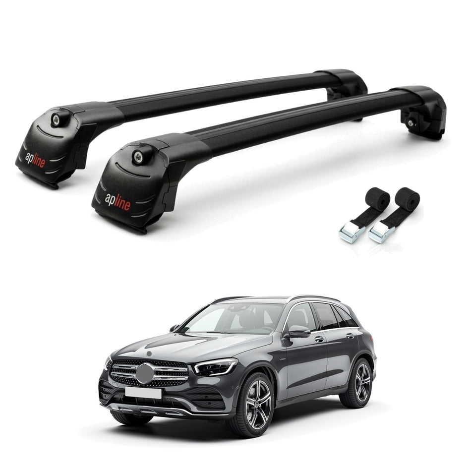 Roof Bars Compatible with Mercedes GLC Class 2 (X254) 2023-2025, Black, 2 Bars with Straps
